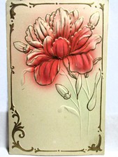 1910 EMBOSSED POSTCARD LARGE PINK FLOWER, GOLD SCROLLS BORDER