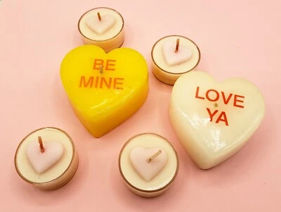 Conversation Heart Candles Valentine's Day Retro Pink, White Tealights Set of 6  - Image 1 of 4