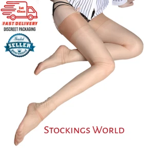 Fully Fashioned Stockings NATURAL Non Stretch Seamless 5 Denier Medium UK NEW - Picture 1 of 8