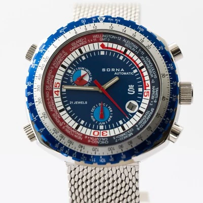 Sorna - Milanese - Orologio - Automatico - Worldtimer - Blu - Retro - Image 1 of 3