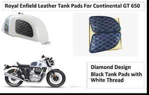 Royal Enfield GT Continental 650 Diamond style "TANK KNEE PAD" With White Thread - Picture 1 of 8