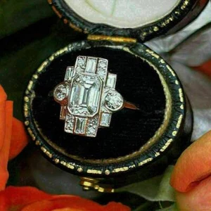 Circa 1920-25s Retro Emerald CZ Edwardian Estate Ring In 935 Argentium Silver - Picture 1 of 6