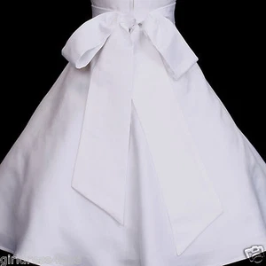 New White Ivory Wedding Flower Girl Bridesmaid's Matte Satin Dress Sash Self-Tie - Picture 1 of 3