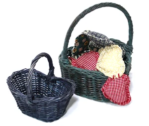 Blue Wicker Baskets Heart Shaped & Oval with Fabric Garland - Picture 1 of 14