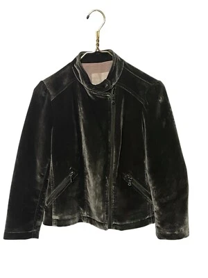 Rebecca Taylor Army Green Velvet Moto Jacket Size 6 - Image 1 of 4