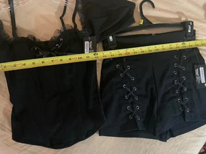 Spirit Halloween Womens M Black Lace Up Booty Stretch Club + Lacy Corset top L - Picture 1 of 5