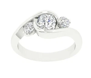 Bezel Set 3 Stone Anniversary Ring I1 G 1.00 Ct Natural Diamond 14K Gold - Picture 1 of 8