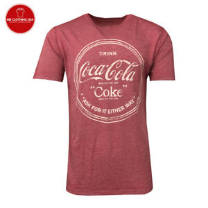 Coca Cola Men's T-shirt Coke Brand -Logo Tee Soft Fabric -Maroon Sizes L XL