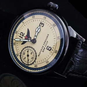 Vintage Uhr UdSSR Hochzeit MOLNIJA OFFENES GESICHT Armbanduhr 18 Juwelen PILOT - Bild 1 von 12