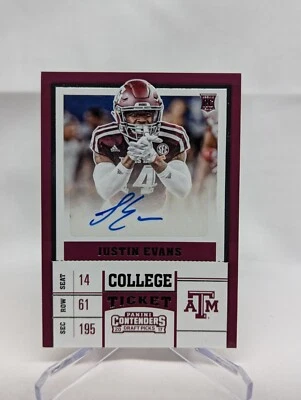 2017 NFL PANINI CONTENDERS JUSTIN EVANS, #252 COLLEGE TICKET, RC, AUTO - Image 1 of 2