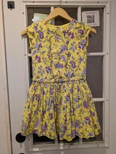 Janie and Jack Girls Dress Yellow Sz 10 Ruffle Floral Toile Bird 0146 - Picture 1 of 4