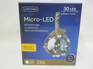 Lumineo Micro-LED Ball With Rope 30 LED 14CM Classic Warm Battery +Timer 480357 - Picture 1 of 5