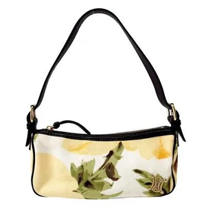 Bolso de Hombro CELINE Raro Acuarela Estampado Floral Algodón Lona - Imagen 1 de 17