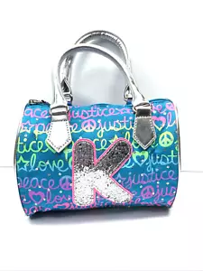 Niñas Justice Initial 'K' Y2K Cartera Bolso de Mano Peace Love Brillo Verde azulado y plateado - Imagen 1 de 4