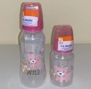 Swiggles Pink Baby Bottles w Nipples Slow Flow 5 oz and Medium Flow 9 oz Set 2 - Picture 1 of 7