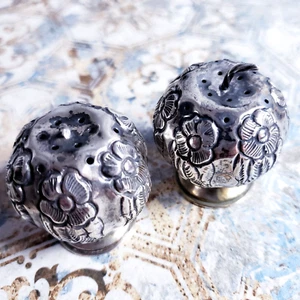 CCC MEXICO VINTAGE 925 Sterling Silver 2" Salt & Pepper Shaker Set Flower Fruit - Picture 1 of 6