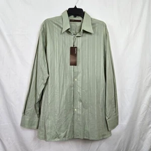 Perry Ellis Men's Sage Green Striped Long Sleeve Career Button-Up Shirt XL New - Picture 1 of 11