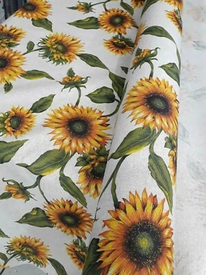 TESSUTO ARREDAMENTO A METRAGGIO STOFFA COTONE grezzo con stampa girasoli h280 - Immagine 1 di 4