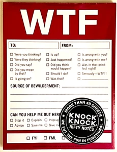 NEW Sealed Knock Knock WTF Notes Nifty Note Checklist Memo Pad 50 Sheets - Picture 1 of 2