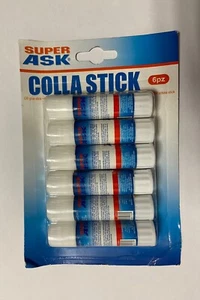 Colla Stick SuperAsk 6 stick x 9gr ideale per carta cartone legno asciuga rapido - Foto 1 di 1