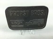Vintage EXXON PEWTER BELT BUCKLE Probst Bros oil gas advertisement 