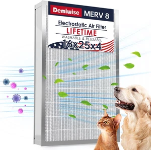 Filtro Aria Elettrostatico 16X25X4 Riutilizzabile e Lavabile Difesa Allergeni, MERV 8 Al - Foto 1 di 12