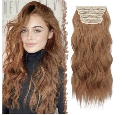 Clip in Hair Extensions, 20 Inch, Auburn Brown 4 PCS, Long Wavy Christmas, Party - Image 1 of 4