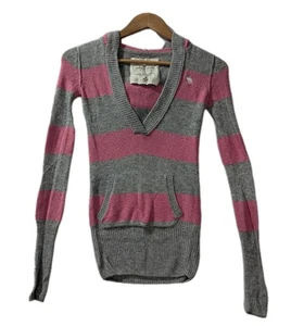 Suéter con Capucha Abercrombie Y2K Gris Rosa Rayas Para Mujer Pequeño Mezcla de Cabello de Conejo - Imagen 1 de 10