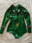 Womens Libidex Latex Military Leotard Green & Red Trim, Size Medium