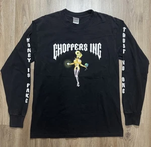 Vintage Y2K West Coast Choppers “Money Is Fake” Black Long Sleeve Shirt Size M - Picture 1 of 13