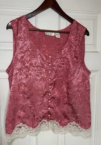 Victoria's Secret Vintage-Unterhemd groß weiß/goldfarben Label Spitzenborte Perlenknopf - Bild 1 von 4