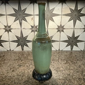 Frankoma #3718 Prairie Green Black Tall Vase John Frank Mid Century Pottery RARE - Picture 1 of 6