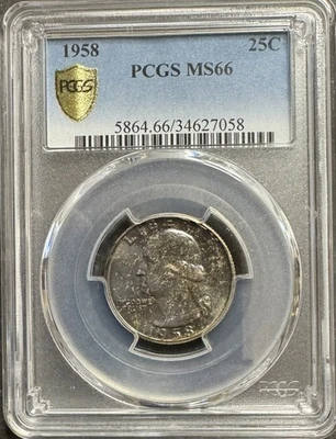 Toned 1958 Washington Silver Quarter PCGS MS66     Free US Shipping - Image 1 of 2