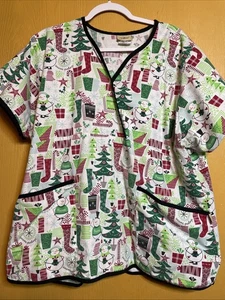 Vibrant XL Christmas Scrub Top Holiday - Picture 1 of 5