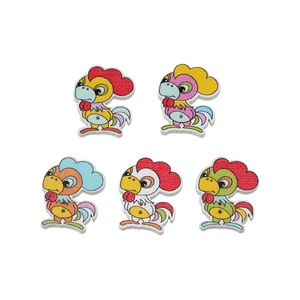 30pcs Cute Cock Wood Buttons for Crafts DIY Sewing Scrapbooking Decor 30x24mm - Picture 1 of 6
