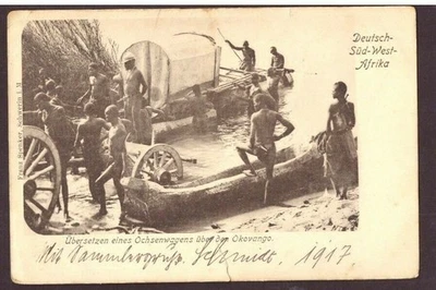 Tarjeta postal alemán suroeste traducir un vagón buey a través del Okovongo - Imagen 1 de 2