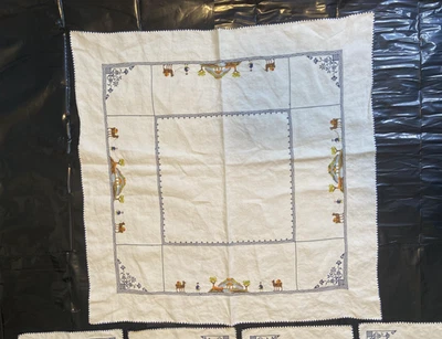 Juego de 4 servilletas decoración mantel cuadrado de lino bordado a mano escena caravana camel Foto 1 de 4