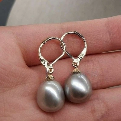 Pendientes AAA+ 9-10mm Mar del Sur Gris Perla Oro Amarillo 14K Foto 1 de 2