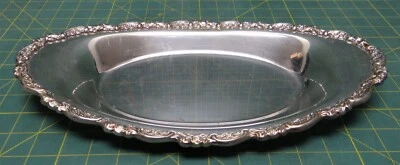 Oneida Hospitality Oval Rose Pattern Trim Silver Plate Serving Tray 14"L x 7.5"W - Image 1 of 4