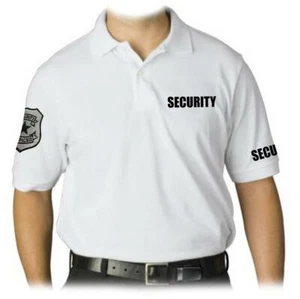 NEW MEN'S EMBROIDERY PATCH SECURITY GUARD UNIFORM WHITE POLO SHIRT ALL SIZE - Picture 1 of 3