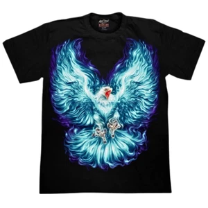 T-Shirt Eagle Graphic Glow Dark Mens Biker Black Cotton Tee Shirt New Year Gift - Picture 1 of 9