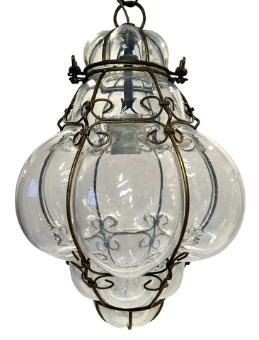 Vintage Murano Seguso Opalescent Caged Glass Lantern Pendant Light Fixture Cover