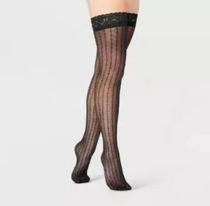 Women's Floral Net Thigh Highs - A New Day™ Black - Picture 1 of 2