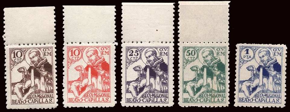 Palencia - Viñetas - 5 sellos (10,10,25,50cts y 1Pts.) "Beato Capillas"  - Imagen 1 de 1