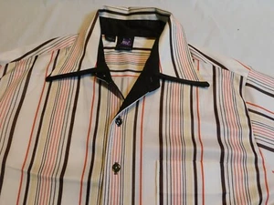 DISCO SHIRT VTG 70s ROCKABILLY HIPSTER HIPPIE STRIPE JOEL DAGGER COLLAR MENS L - Picture 1 of 12