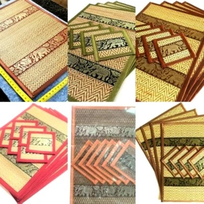 Dinning Party Platemats CoastersThai Papyrus Handcraft Elephant Print x 3 Packs - Image 1 of 4