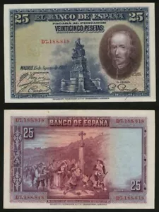 Currency 1928 Spain 25 Pesetas Banknote Republican Issue Calderon de la Barca - Picture 1 of 1