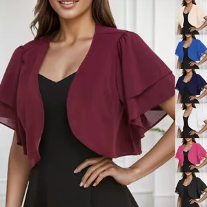 Damen Chiffon Bolero Schulterjacke Festlich Jacke Bolerojacke Cardigan Oberteil - Bild 1 von 30