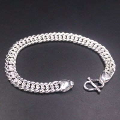 Pure S999 Fine Silver 999 Chain 8mm Cuban Curb Link bracelet 19-20g 7.5inch - Image 1 of 4