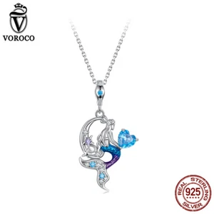 Collar Sirena Voroco Clásico Moda Plata Esterlina 925 Joyería Mujeres Regalos - Imagen 1 de 16
